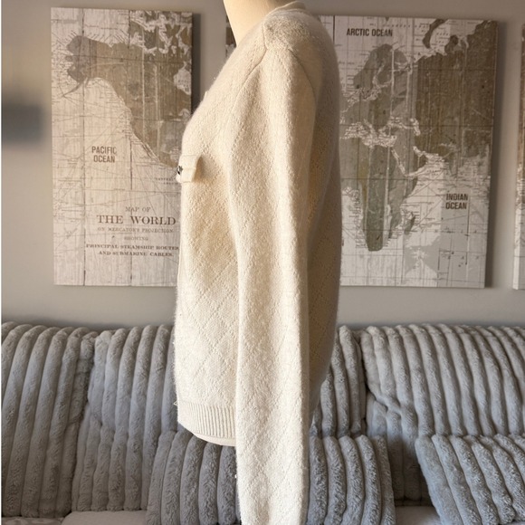 Cream Diamond Knit Cardigan Sweater Heart Buttons Women's size M - Picture 3 of 5